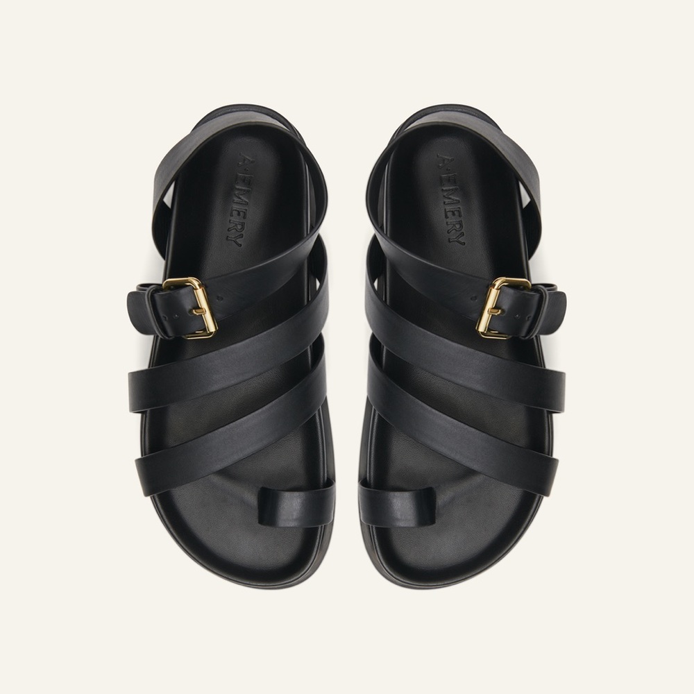 A.EMERY Black Leather Strappy Minimalist Sandals US 6 - Picture 2 of 7